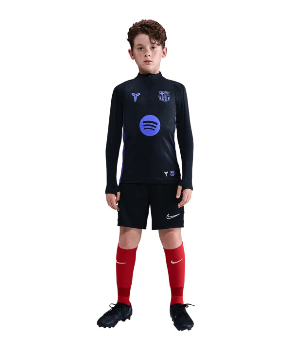 nike fc barcelona prematch t-shirt udebane 20252026 børn sort f011