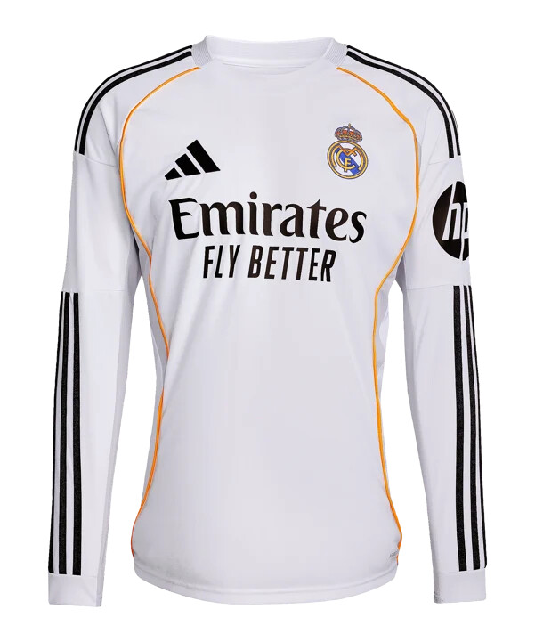 adidas real madrid langærmet hjemmebanetrøje 20252026 hvid