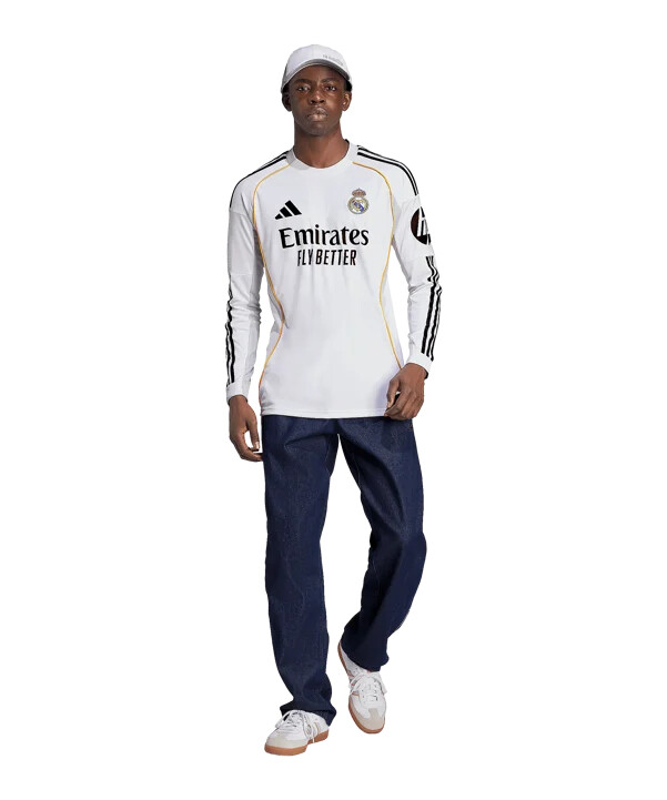adidas real madrid langærmet hjemmebanetrøje 20252026 hvid