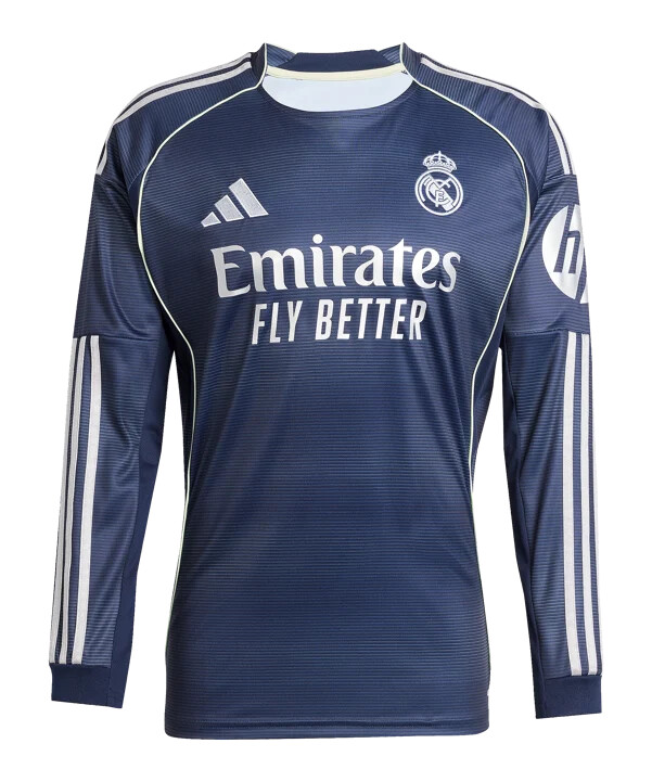 adidas real madrid langærmet udebanetrøje 20252026 blå