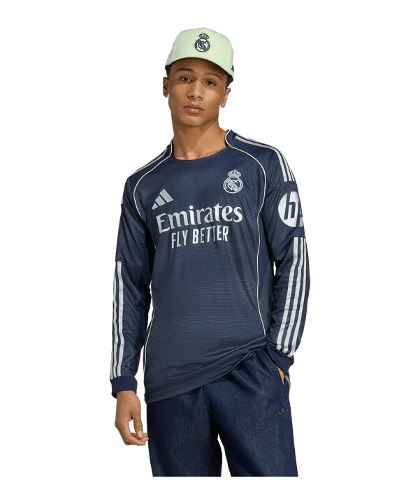 adidas real madrid langærmet udebanetrøje 20252026 blå