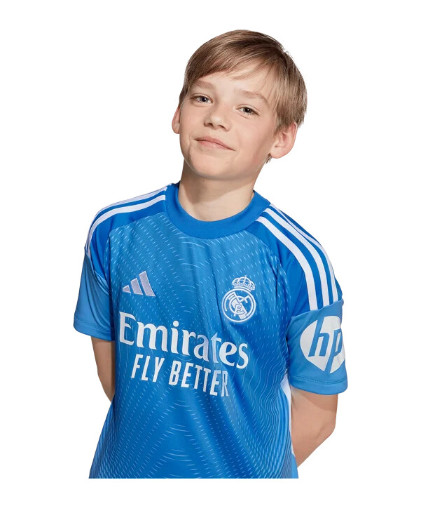 adidas real madrid målmand hjemmebanetrøje 202526 børn blå